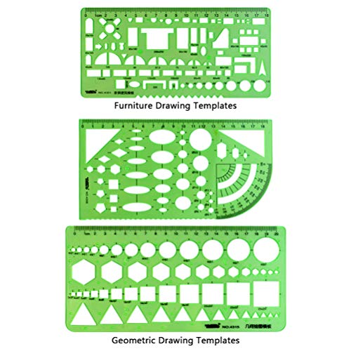 6 reglas de plástico, plantilla de medición para construir plantillas geométricas de dibujo para la oficina, escuela, color verde claro