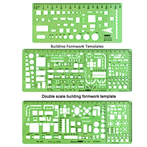 6 reglas de plástico, plantilla de medición para construir plantillas geométricas de dibujo para la oficina, escuela, color verde claro