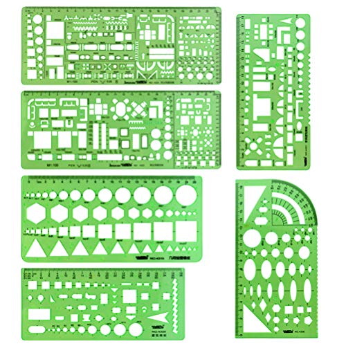 6 reglas de plástico, plantilla de medición para construir plantillas geométricas de dibujo para la oficina, escuela, color verde claro