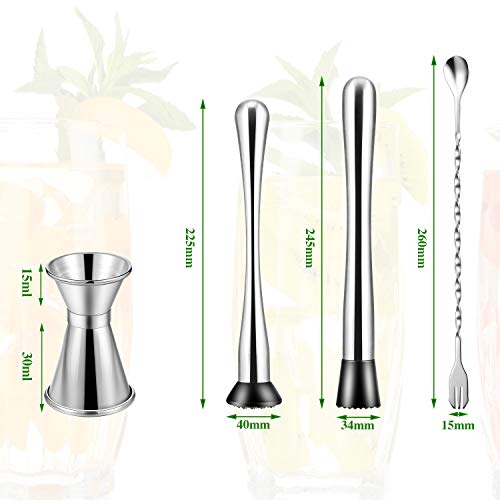 6 Revolvedores de Cóctel de Acero Inoxidable, Set de Cuchara de Mezcla y Coctelera de Coctél Medida de Acero Inoxidable, Revolvedor de Jugo de 9 y 10 Pulgadas, Set de Herramientas de Barra Revolvedor