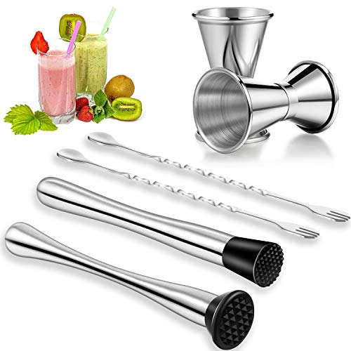 6 Revolvedores de Cóctel de Acero Inoxidable, Set de Cuchara de Mezcla y Coctelera de Coctél Medida de Acero Inoxidable, Revolvedor de Jugo de 9 y 10 Pulgadas, Set de Herramientas de Barra Revolvedor