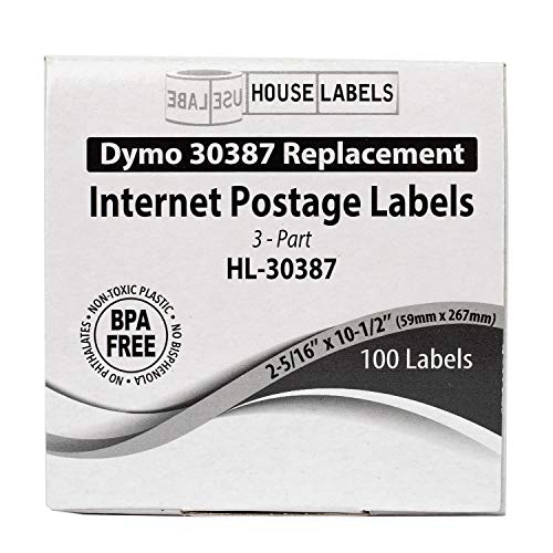 6 rollos; 100 etiquetas por rollo de etiquetas de franqueo por Internet compatibles con DYMO 30387 de 3 partes (2-5/16" x 10-1/2")