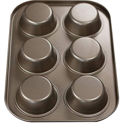 6 tazas diarias de hornear capa premium, bandeja para muffins, molde antiadherente y molde para pasteles (dorado)