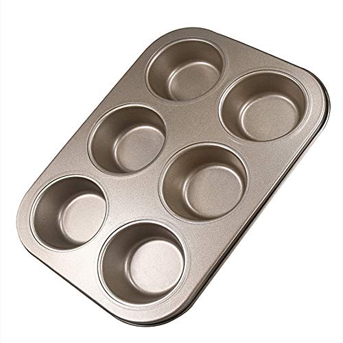 6 tazas diarias de hornear capa premium, bandeja para muffins, molde antiadherente y molde para pasteles (dorado)