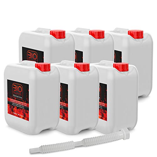 6 x 5 Litros Bioetanol Premium con Embudo - Etanol Vegetal para chimeneas - 30 Litros Combustión de alta calidad no humos