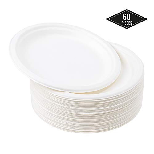 60 Pequeños Platos Desechables de Papel de Caña de Azúcar, Platos de Postre 18cm| Rígido y Resistente - Biodegradable y Ecológico| Impermeable y Apto para Microondas| Alternativa de Plástico Natural.