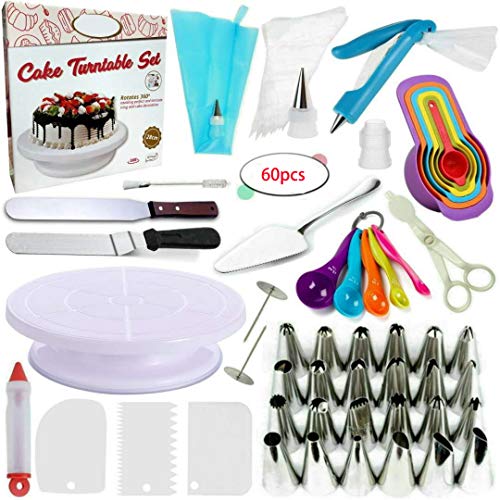 60-Piece Decoración de Pasteles kits insumos - bolsos los pasteles silicona formación hielo más suave tuberías Boquillas acoplador flor Nails levantador Cupcakes Galletas la hornada Herramientas