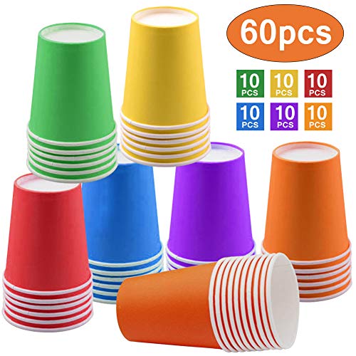 60 Piezas Vasos de Papel Desechables Tazas de fiesta, Vasos Carton de Colores Biodegradables 9 Ounces para Servir el Café, el Té, Bebidas Calientes y Frías ,Bodas , Bricolaje