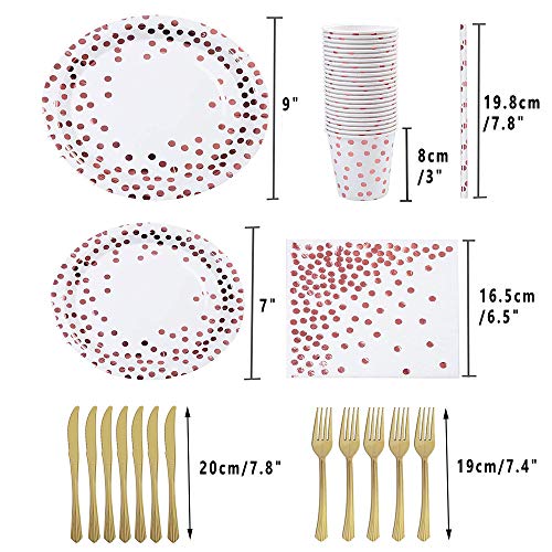 70 Piezas Vajilla De Fiesta, Vajilla De Fiesta De Oro Rosa, Vajilla De Fiesta De Lunares De Oro Rosa para Fiestas, Bodas, Aniversarios, Cumpleaños (10 Invitados)