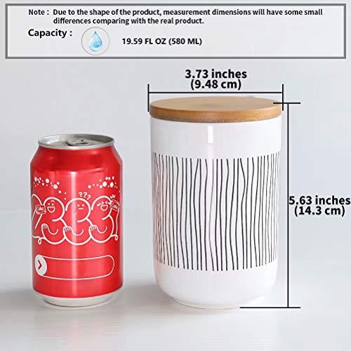 77L Tarro de almacenamiento de alimentos 580 ML (19.59 FL OZ), cerámica Olla a Rayas Conjunto - Almacenamiento de cocinacon Tapa de Bambú & Anillo de Sellado de Silicona para servir té, café y más