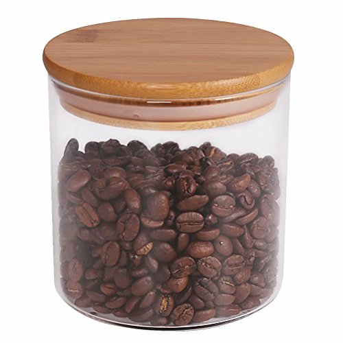 77L [Versión Engrosada] 550 ML (18,6 FL OZ) Tarro de almacenamiento de alimentos, tarro de cristal con cierre hermético tapa de bambú - para servir té, café