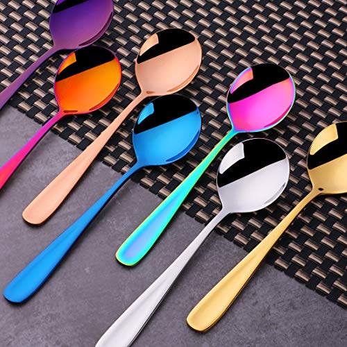 8 colores Cucharas de Postre Acero Inoxidable Sopa de Pastel Cuchara Redonda Cena Vajilla - DoBuy