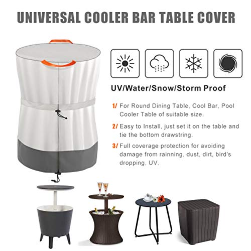 Aaaspark Funda para Mesa Nevera Redonda Impermeable, Cubierta para Keter Cool Bar 600D Oxford,Cubierta Protector para Keter Pacific Cool Bar Anti-Viento/UV/Impermeabilidad