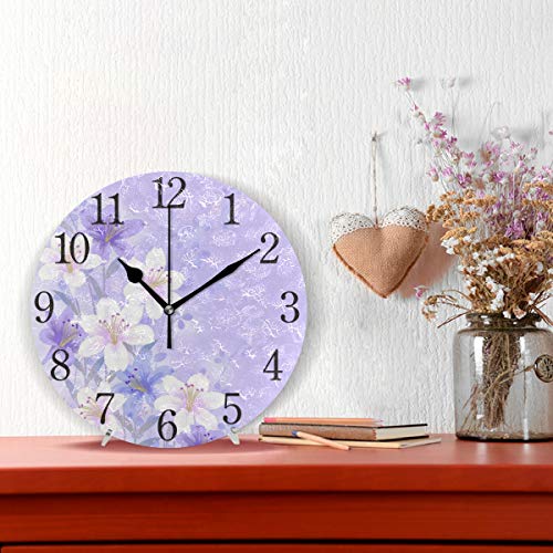 AABAO - Reloj de Pared Redondo con diseño de Flores, Color Lila, con Pintura al óleo