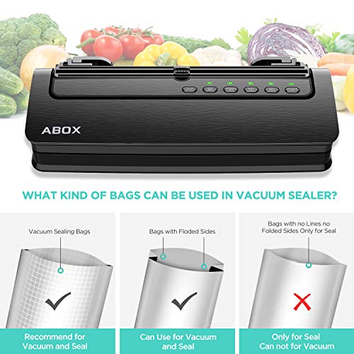 ABOX Envasadora al Vacío Profesional para Alimentos, V63 5 en 1 Máquina Selladora al Vacío Doméstico con Cortador, Automático Seco y Húmedo, Bolsas de Vacío y Tubo para Botes