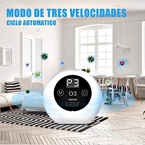 ACADGQ Purificador de Aire Portátil,Ultrasilencioso Generador de Ozono,Ionizadores de Aire con LED Display,Antibacteriano 99% Desodorizando, hasta 50m³ para el hogar Oficina Mascotas Cocina -Blanco