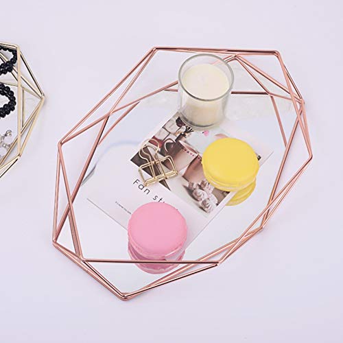 ACAMPTAR Estilo Nórdico Vidrio Cobre Geometría Hexágono Cajas De La Cesta De lmacenamiento Estilo De Simplicidad Organizador Casero Joyas Caja De Collar Gold Oro Rosa Gold