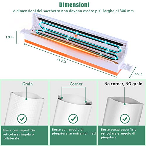 ACE2ACE Doméstico Envasadora al Vacío, Compacto portátil vacuum sealer, Máquina Selladora al Vacío Automático para Alimentos Incluyendo 20 de Vacio Bolsas(17 x 25cm)