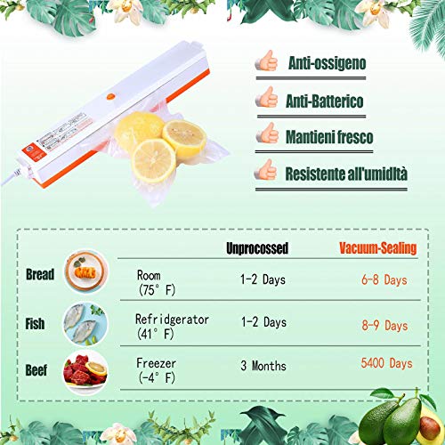 ACE2ACE Doméstico Envasadora al Vacío, Compacto portátil vacuum sealer, Máquina Selladora al Vacío Automático para Alimentos Incluyendo 20 de Vacio Bolsas(17 x 25cm)