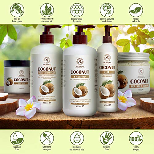 Aceite de Coco Fraccionado 480ml - Cocos Nucifera Oil - Germany - 100% Puro y Natural - Grandes Beneficios para la Piel - Cabello - Excelente con Aceite Esencial - Aromaterapia - Masaje