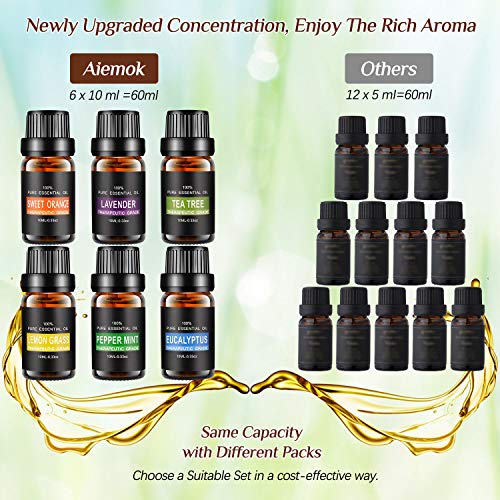 Aceites Esenciales, Aiemok Aromaterapia Essential Oils Set 100% Puro y Naturales, 6 Set de Regalo de Aceites de Aromaterapia de Lavanda, Arból de Té, Menta, Naranja Dulce, Limoncillo, Eucalipto