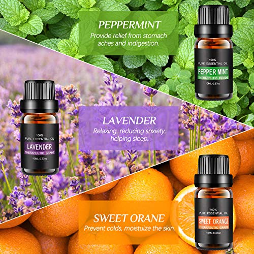 Aceites Esenciales, Aiemok Aromaterapia Essential Oils Set 100% Puro y Naturales, 6 Set de Regalo de Aceites de Aromaterapia de Lavanda, Arból de Té, Menta, Naranja Dulce, Limoncillo, Eucalipto