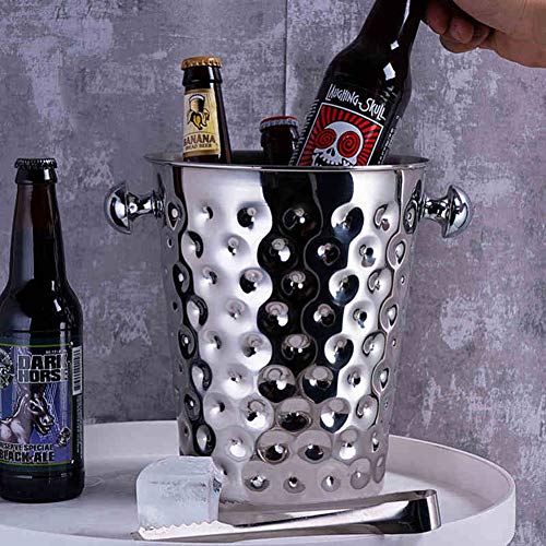 Acero Inoxidable Cubeta de Hielo, Alta Capacidad  Champagne Bucket  Contenedor de Hielo de la Cerveza Enfriador de Bebidas con   Encargarse de  Tenazas  para Vino Helado (Size : 5L)