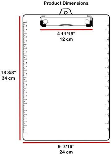 Acrimet Portapapeles Tamaño Carta A4 (34 cm x 24 cm) con Clip Metálico Bajo Perfil y Reglas Laterales (Color Cristal Transparente) (3 Unidades)