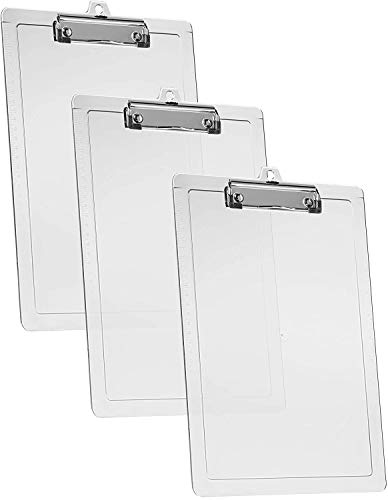 Acrimet Portapapeles Tamaño Carta A4 (34 cm x 24 cm) con Clip Metálico Bajo Perfil y Reglas Laterales (Color Cristal Transparente) (3 Unidades)