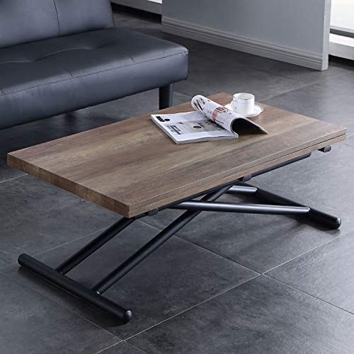 Adec - Up-Down, Mesa de Centro elevable Extensible, Mesa de Comedor, Mesa Salon Acabado en Color Nogal y Negro, Medidas: 100 cm (Largo) x 57/114 cm (Ancho) x 48/75 cm (Alto)