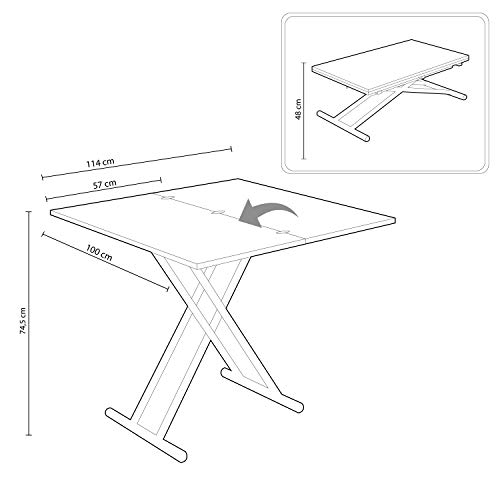 Adec - Up-Down, Mesa de Centro elevable Extensible, Mesa de Comedor, Mesa Salon Acabado en Color Nogal y Negro, Medidas: 100 cm (Largo) x 57/114 cm (Ancho) x 48/75 cm (Alto)