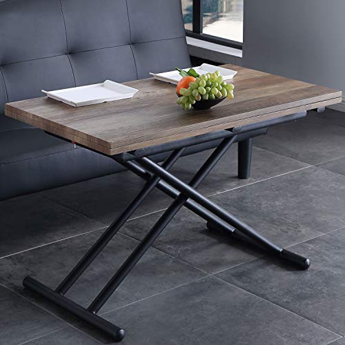 Adec - Up-Down, Mesa de Centro elevable Extensible, Mesa de Comedor, Mesa Salon Acabado en Color Nogal y Negro, Medidas: 100 cm (Largo) x 57/114 cm (Ancho) x 48/75 cm (Alto)