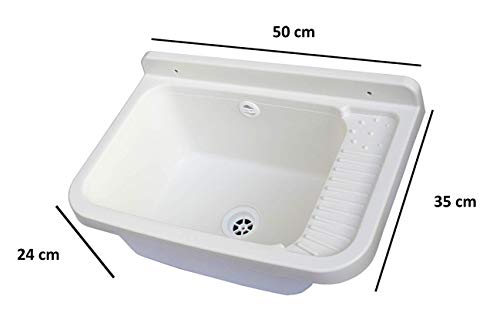 Adventa - Lavabo de pared de resina para exterior, 50 x 35 x 24 cm, blanco, 50 x 35 x 24 cm