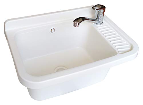 Adventa - Lavabo de pared de resina para exterior, 50 x 35 x 24 cm, blanco, 50 x 35 x 24 cm