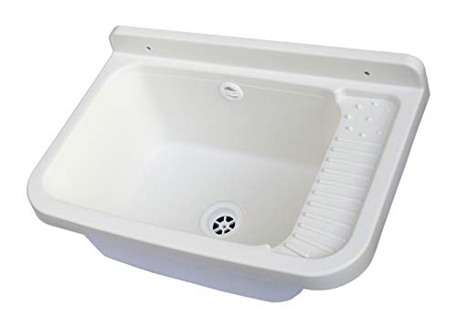 Adventa - Lavabo de pared de resina para exterior, 50 x 35 x 24 cm, blanco, 50 x 35 x 24 cm