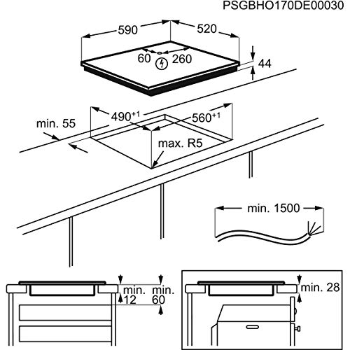 AEG IKB63301FB Placa inducción Biselada, Extraplana 3 zonas, Función Pausa, Calentamiento rápido, Sistema de conexión automática, Control táctil, Negro, 60 cm