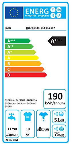 AEG L6FBG141 Lavadora de Libre Instalación, Carga Frontal, 10 Kg / 1400 rpm, Serie 6000, Motor Inverter, Programa Rápido, Panel de control LCD, Puerta XL Blanca, Color Blanco, A+++ -20%