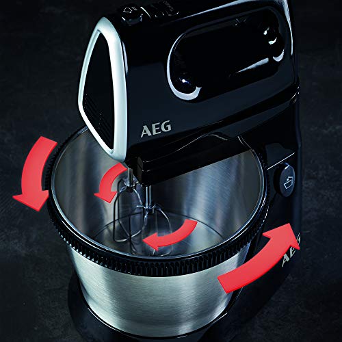 AEG SM3300 Batidora de Varillas Amasadora Serie 3 con Bol, Apta para Lavavajillas, 5 Velocidades, Función Turbo, Varillas Batidoras, Varillas Amasadoras, Aptos Lavavajillas, 450 W,3.5L,Negro