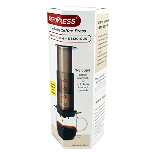 Aerobie AeroPress - Cafetera a presión para cafés y expresos (Incluye Bolsa de Nylon con Cremallera), Color Negro