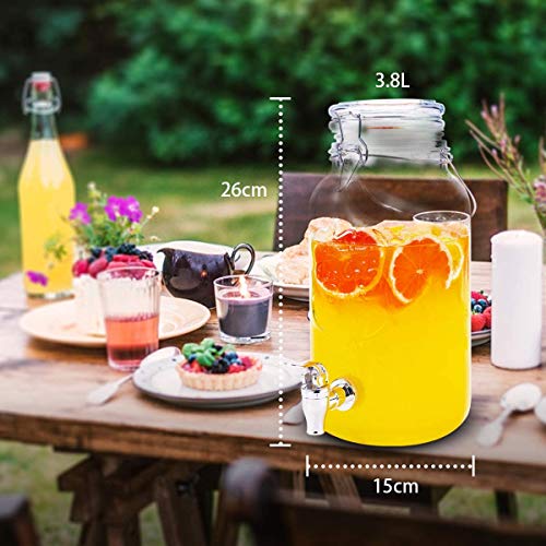 AETKFO Dispensador de Bebidas con Grifo,Dispensador de Cerveza Vidrio Dispensador Bebida Cristal Tarro con Grifo Transparente para Verano, Fiesta, Jardín