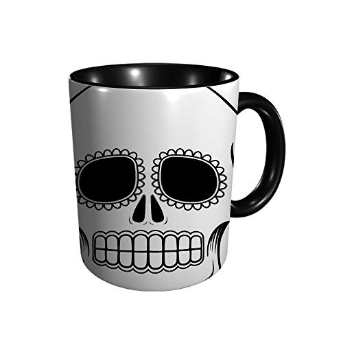 Aeykis - Taza de cerámica para desayuno de madres o domingos o cumpleaños con diseño de calavera mexicana aislada en blanco