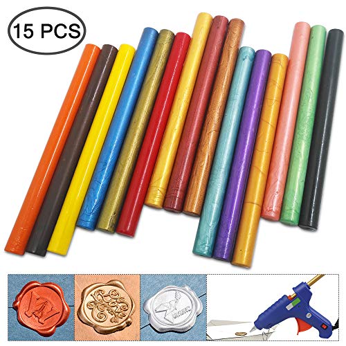 AFUNTA 15 barras de cera de sellado para pistola de pegamento, flexibles, para invitaciones de boda y sobres de tarjetas – 15 colores