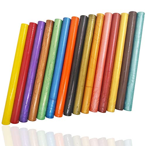 AFUNTA 15 barras de cera de sellado para pistola de pegamento, flexibles, para invitaciones de boda y sobres de tarjetas – 15 colores