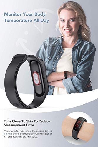 AGPTEK Pulsera Termómetro en Tiempo Real con Visualización de Tiempo, LED Pantalla con IP67 Resistente al Agua, Negro