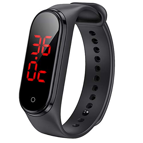 AGPTEK Pulsera Termómetro en Tiempo Real con Visualización de Tiempo, LED Pantalla con IP67 Resistente al Agua, Negro