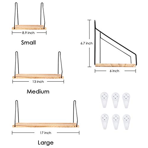 AGSIVO 3pcs Estantería de Pared, Estantería Colgante, Baldas Flotantes en Madera Decoración de Pared para Cocina/Baño/Dormitorio/Sala de Estar (Color Madera)