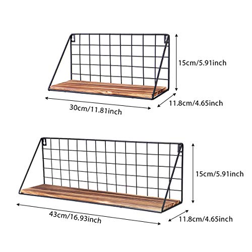 AGSIVO Estantería de Pared, 2pcs Estantería Colgante Decoración de Pared, Estantes Flotantes Metálico con Tabla de Madera