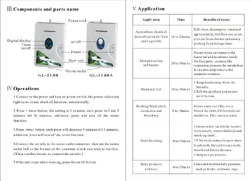 Agua Ozono y purificador de aire | Limpiador Esterilizador para agua, verduras, frutas, y Más