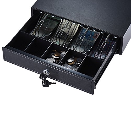 Aibecy Caja de cajones de efectivo electrónico Almacenamiento 4 Bill 5 Bandejas de monedas Soporte Push Manual Abrir Key-lock RJ11 para Epson Star POS Impresora Money Register