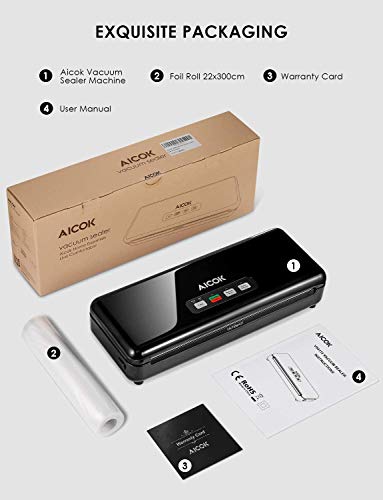 AICOK Envasadora al Vacío Automático, Sellador de Alimentos Automático y Manual de un Toque, 4 en 1 Máquina Selladora al Vacío Doméstico con Cortador, Bolsas de Vacío